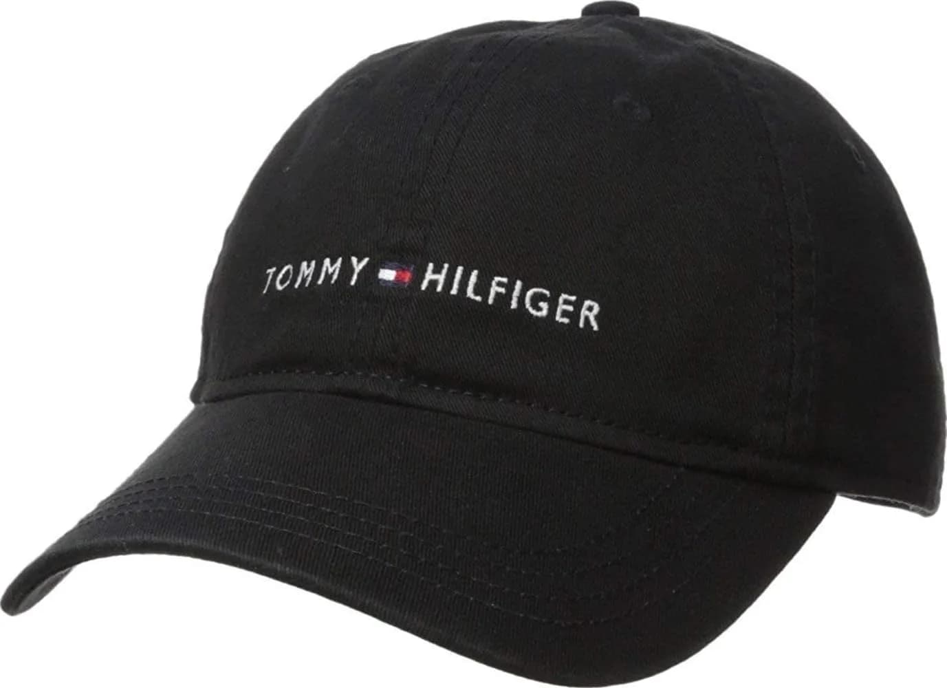 Tommy Hilfiger Men's Logo Dad Baseball Cap | Classic Cotton Adjustable Hat in Black