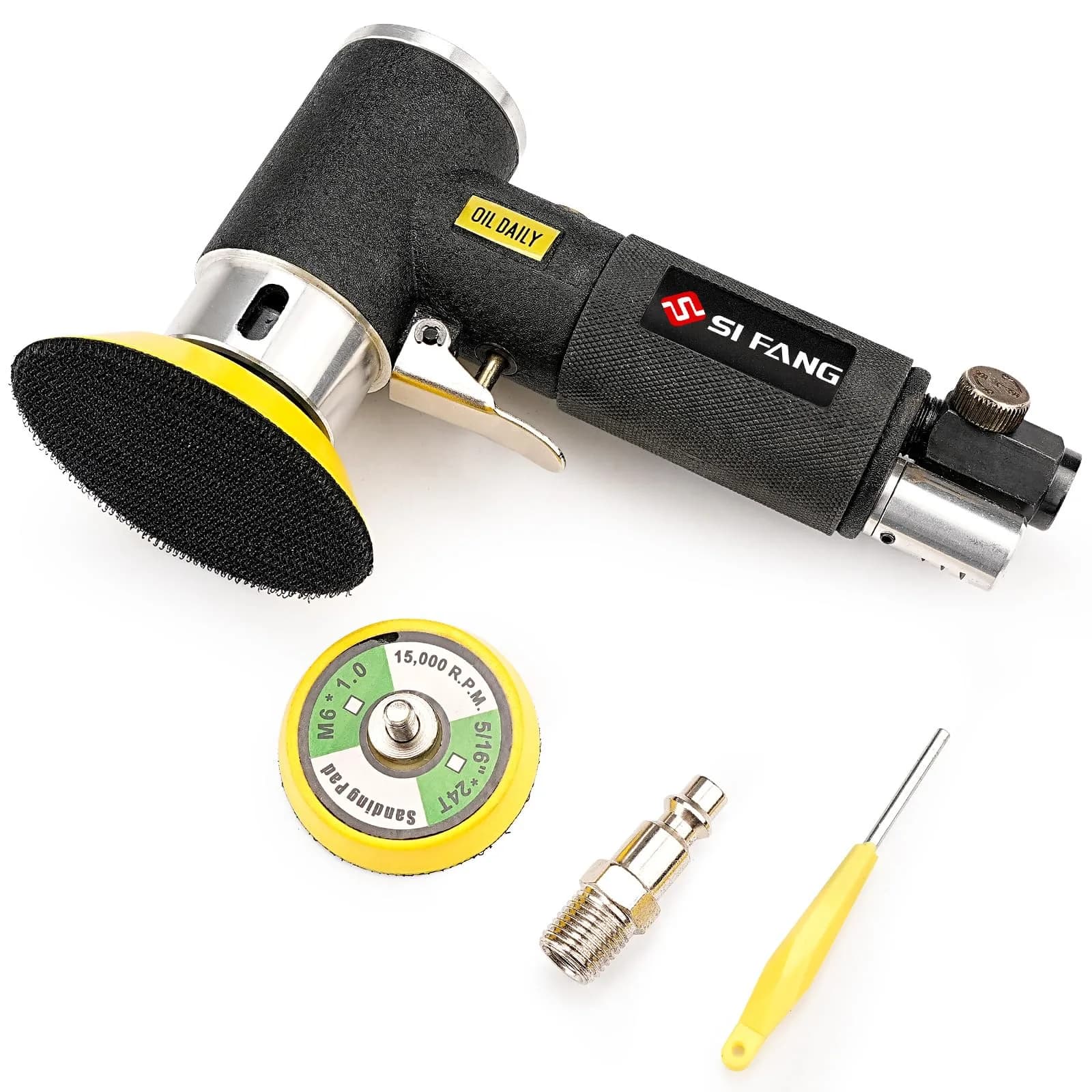 SI FANG Mini Orbital Air Sander 2" & 3" Pads | High Speed 15,000 RPM for Auto Body Work