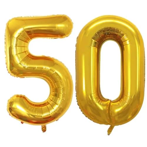 GOER Number 50 Balloons 42 Inch Gold | Reinforced Jumbo Foil Helium Balloons for 50th Anniversary thumbnail 1