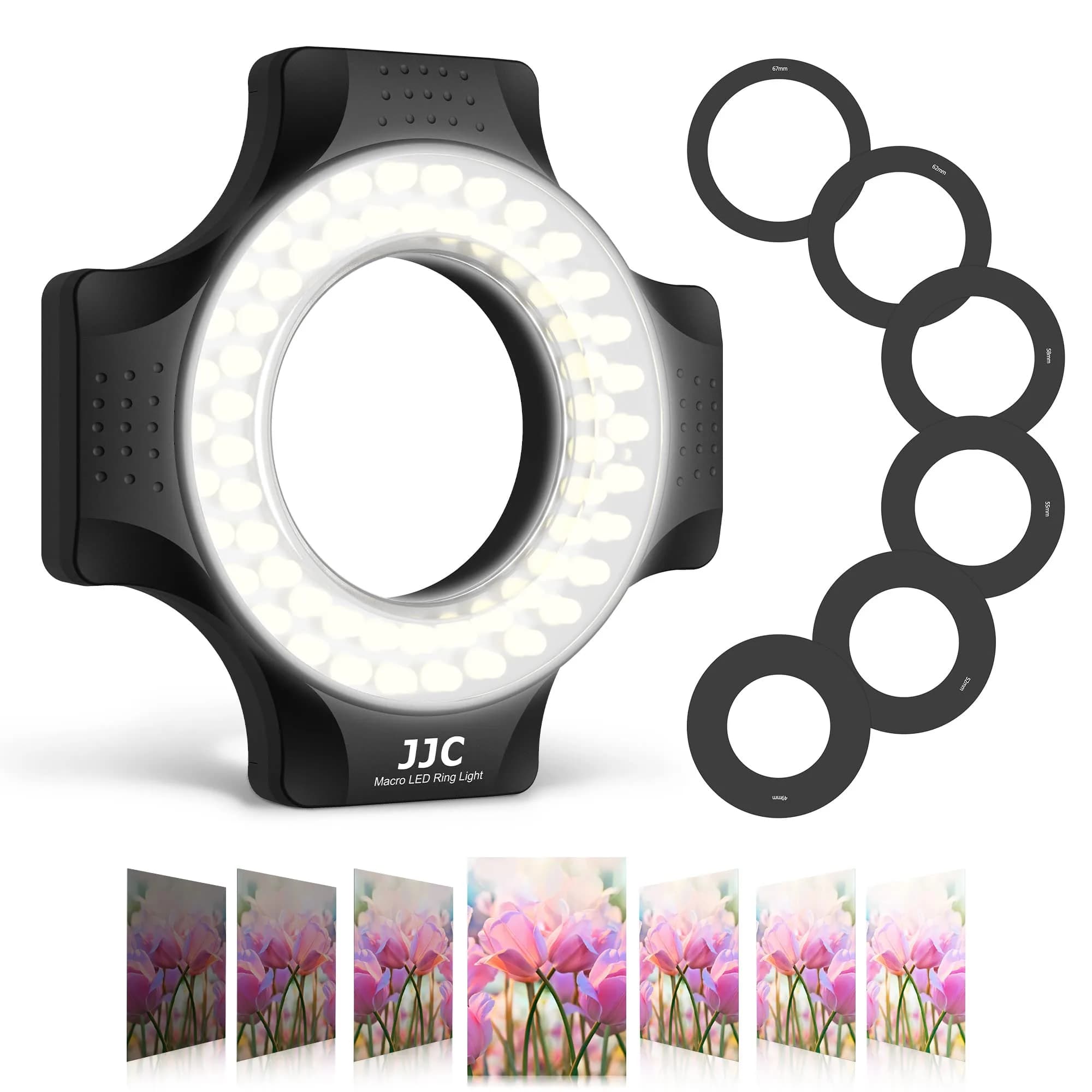 JJC Macro Ring Light with 49/52/55/58/62/67mm Adapter Rings | Bright Macro & Portrait Lighting — Macro Ring Light