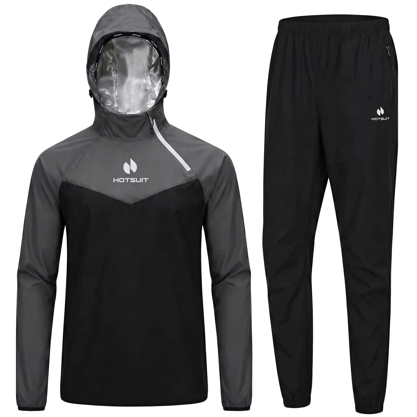 HOTSUIT Sauna Suit for Men Weight Loss Sweat Suits Jacket Pant Gym Workout, Gray, Medium | Sweat 5x More