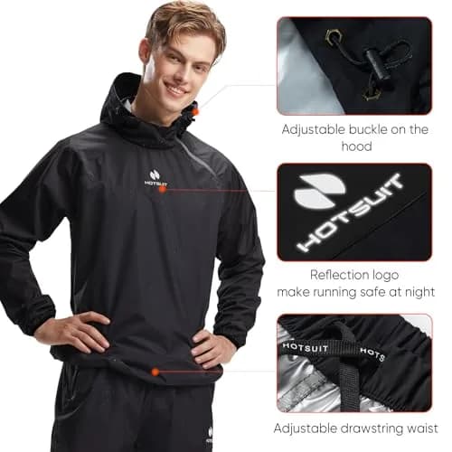 HOTSUIT Men's Sauna Suit Jacket & Pants Black M | Accelerates Sweat for Weight Loss & Body Shaping thumbnail 8