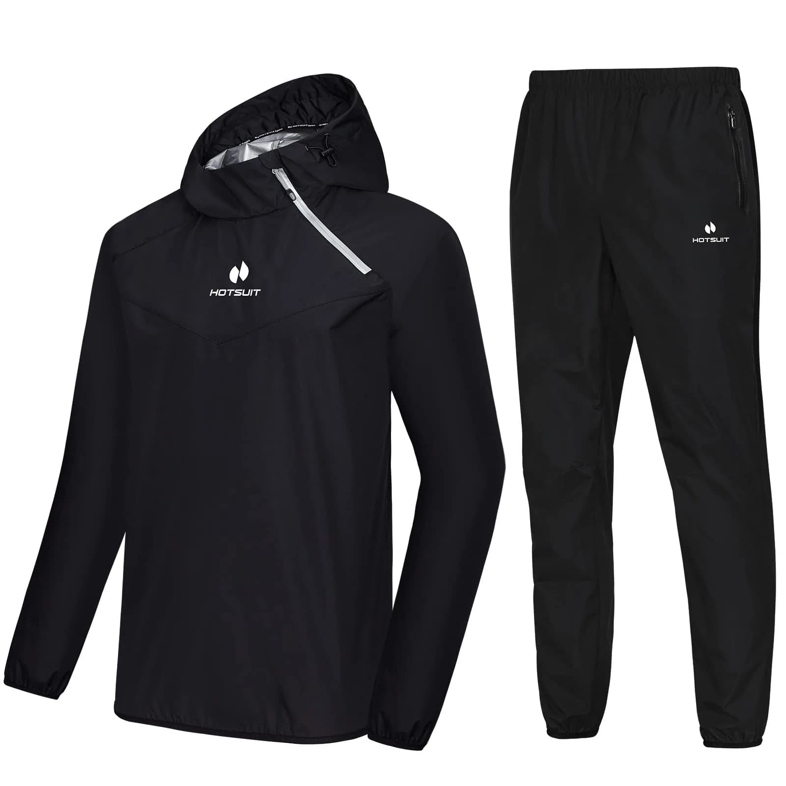 HOTSUIT Men's Sauna Suit Jacket & Pants Black M | Accelerates Sweat for Weight Loss & Body Shaping — A. Black Jacket & Pants / 3X-Large