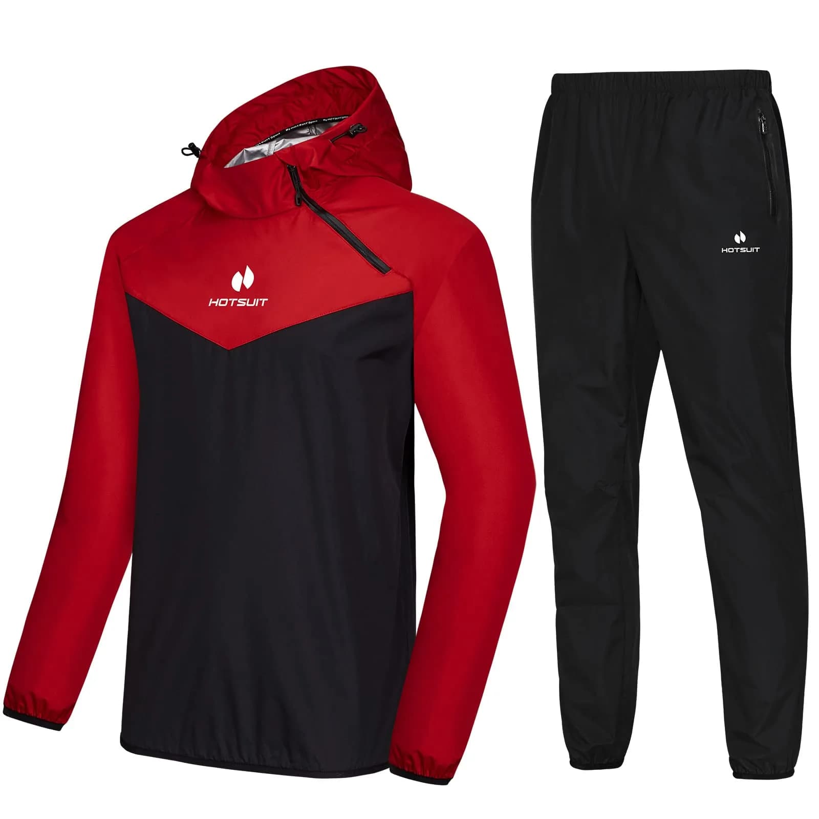 HOTSUIT Men's Sauna Suit Jacket & Pants Black M | Accelerates Sweat for Weight Loss & Body Shaping — A. Red Jacket & Pants / 3X-Large