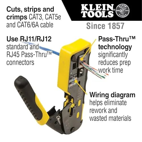 Klein Tools VDV226-110 Ratcheting Modular Data Cable Crimper, Wire Stripper & Cutter for RJ11/RJ12 & RJ45 Pass-Thru Connectors | 14.4 oz (408 g) Tool thumbnail 3