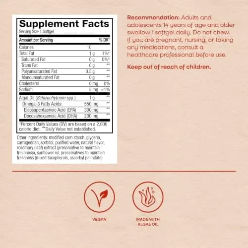 Nature's Way NutraVege Vegan Algal Oil Omega-3 550 mg (30 Count) thumbnail 6