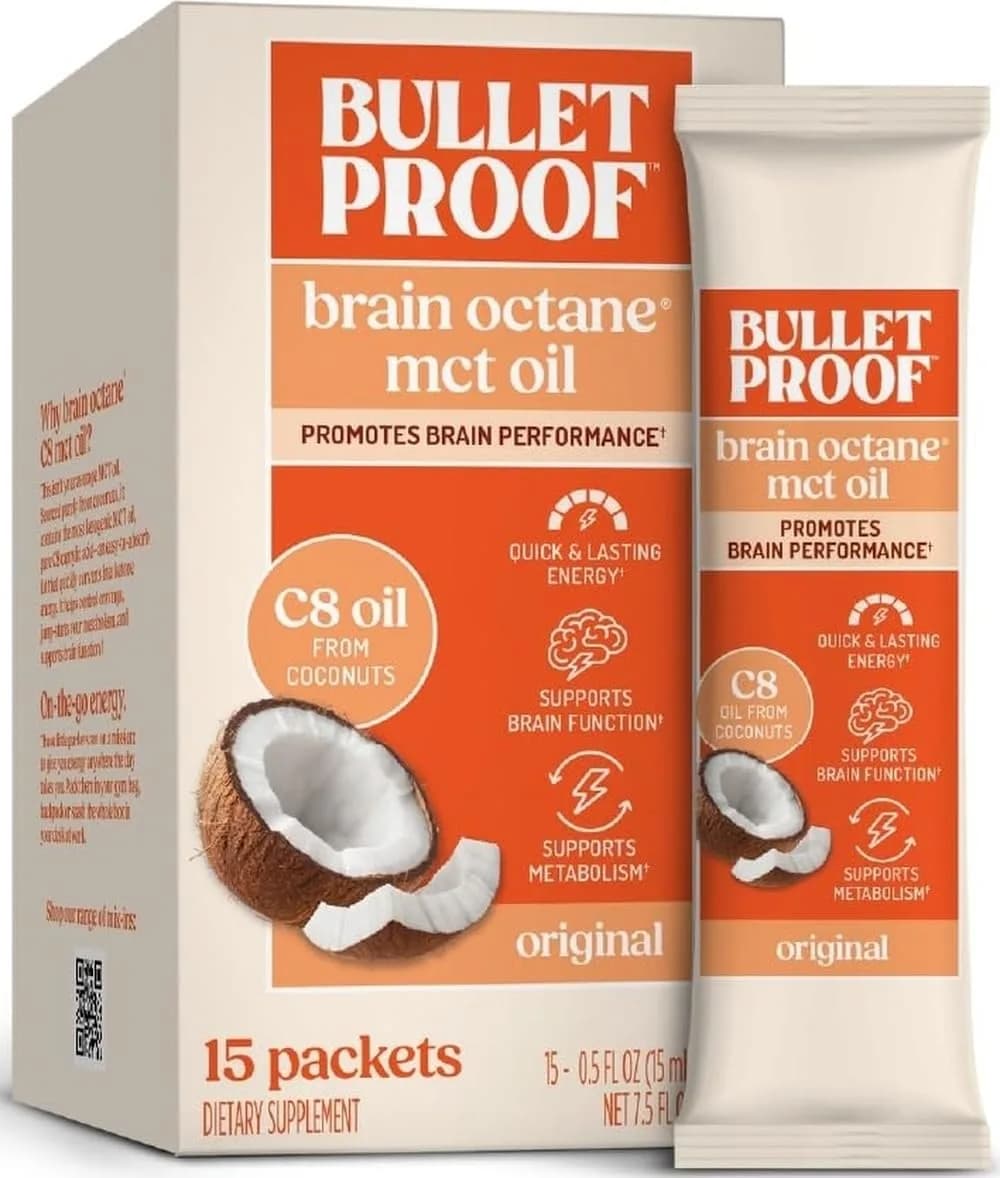Bulletproof Brain Octane C8 MCT Oil Packets (7.5 Fl Oz Total, 15 x 0.5 Fl Oz) | Pure C8 MCT Oil for Ketogenic Energy — 0.5 Fl Oz (15 Packets)