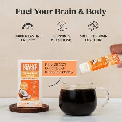 Bulletproof Brain Octane C8 MCT Oil Packets (7.5 Fl Oz Total, 15 x 0.5 Fl Oz) | Pure C8 MCT Oil for Ketogenic Energy thumbnail 2