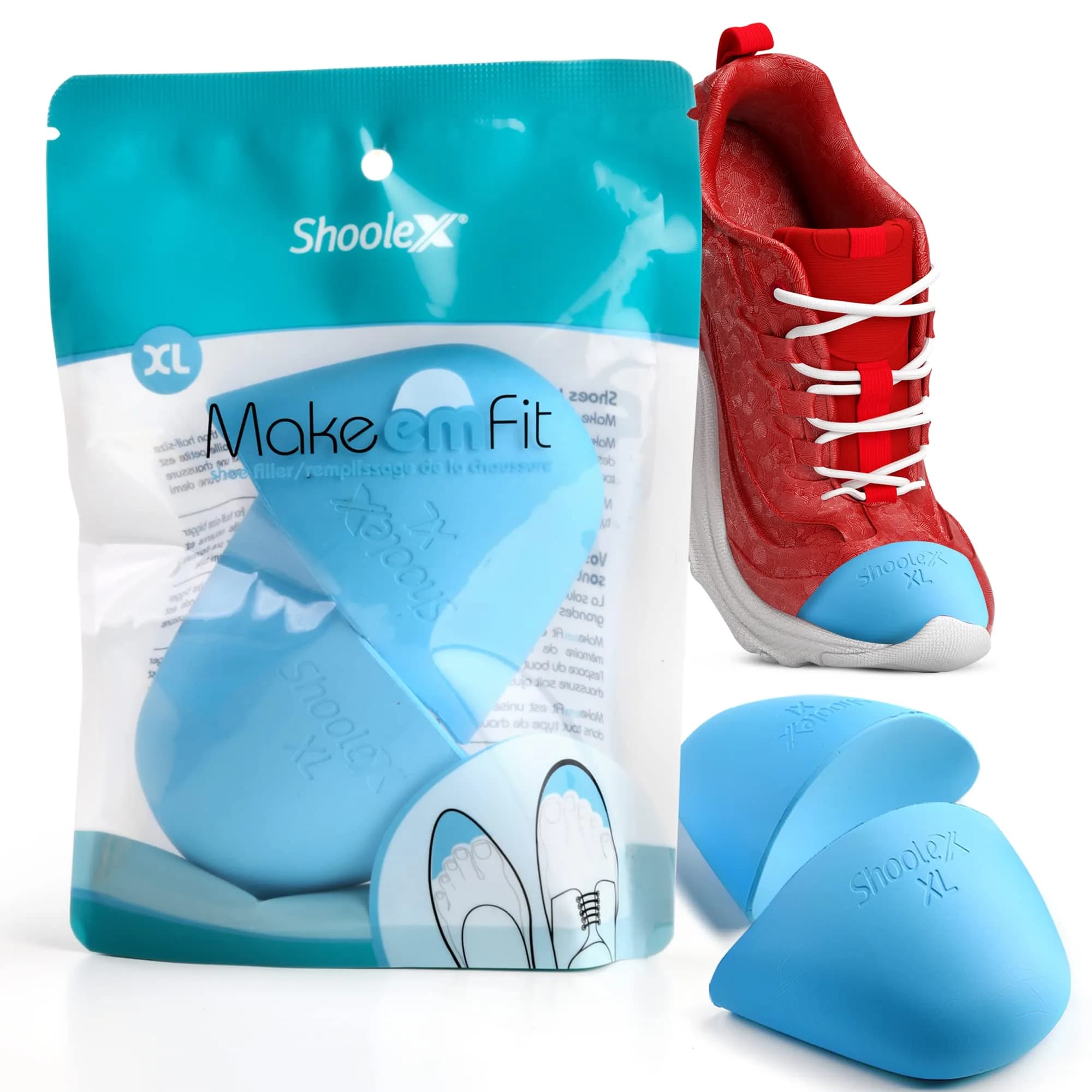 Shoolex Make Em Fit Shoe Filler for Too Big Shoes | Memory Foam Toe Cushion Inserts, Shoe Size Reducer, Unisex, X-Large