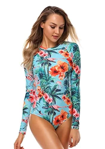 AXESEA Womens Long Sleeve Rash Guard UV UPF 50+ Sun Protection Printed Zipper Surfing One Piece Swimsuit Bathing Suit | UV UPF 50+ Sun Protection thumbnail 3