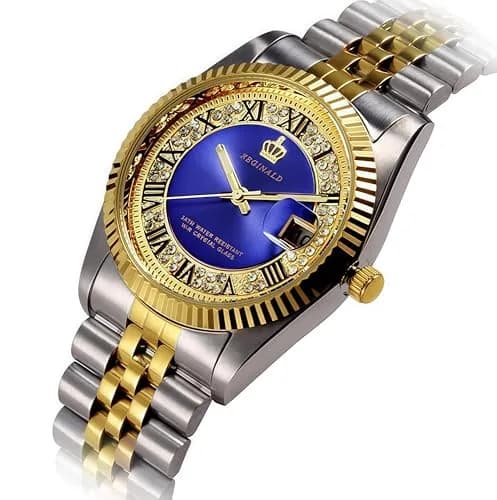 MASTOP Women's Quartz Watch 26mm (1 inch) | Luminous Blue Dial, Silver & Gold Two-Tone Stainless Steel Dress Bracelet Watch thumbnail 2