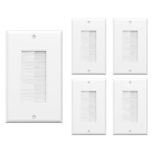 VCE Single Gang Brush Wall Plate Cable Pass Through White, 5-Pack | Routes HDMI, Coax, Speaker, Network Cables, behind Wall Mount TV thumbnail 1