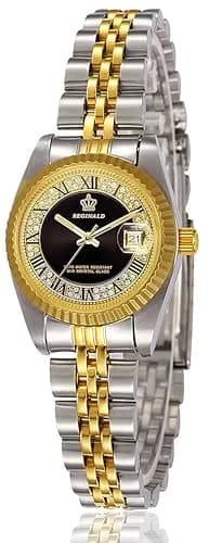 MASTOP Women's Silver & Gold Two Tone Stainless Steel Dress Watch with Black Dial | Luminous Quartz Movement thumbnail 1