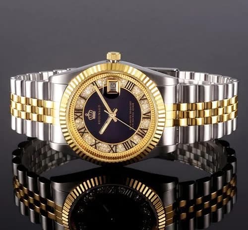 MASTOP Women's Silver & Gold Two Tone Stainless Steel Dress Watch with Black Dial | Luminous Quartz Movement thumbnail 4