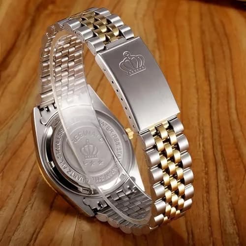 MASTOP Women's Silver & Gold Two Tone Stainless Steel Dress Watch with Black Dial | Luminous Quartz Movement thumbnail 5