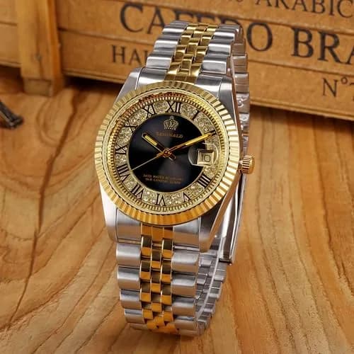 MASTOP Women's Silver & Gold Two Tone Stainless Steel Dress Watch with Black Dial | Luminous Quartz Movement thumbnail 6