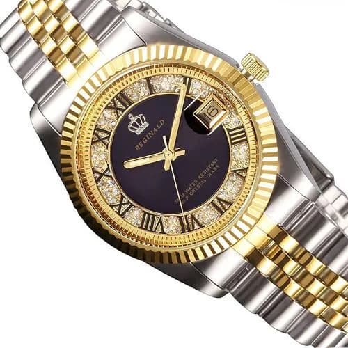 MASTOP Women's Silver & Gold Two Tone Stainless Steel Dress Watch with Black Dial | Luminous Quartz Movement thumbnail 2