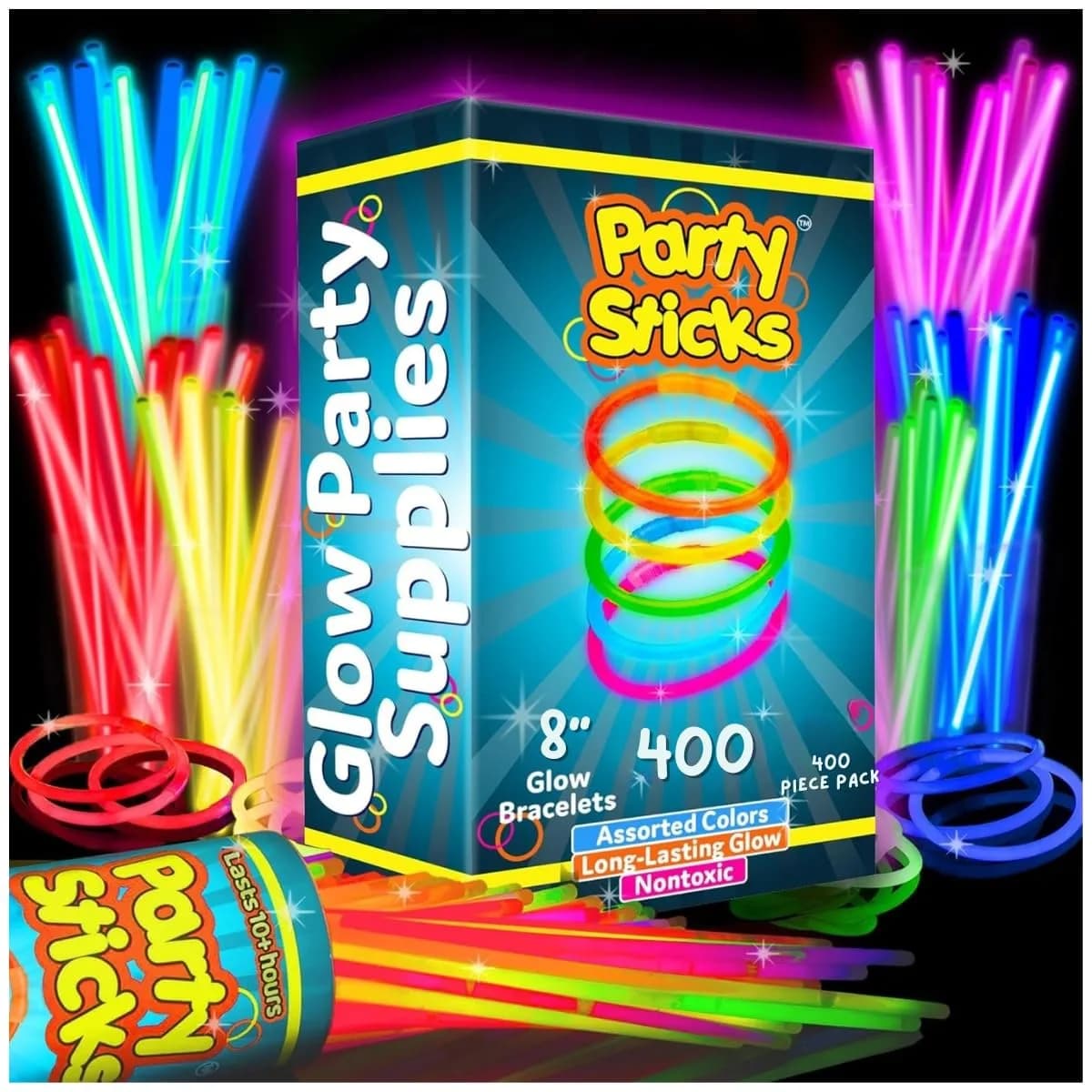 PartySticks Ultra Bright Glow Sticks Bulk Party Supplies 400 Pack | 8" Glow Sticks for Parties & Decorations