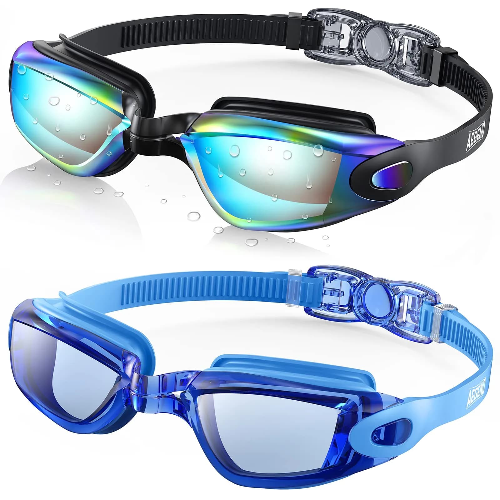 Aegend Swim Goggles 2 Pack No Leaking Adult Men Women Youth UV Protection Anti Fog Aqua & Clear Black | Clear Safety Glasses — Aqua & Light Blue