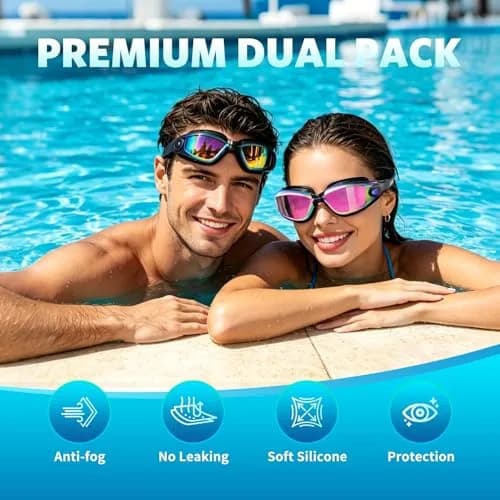 Aegend Swim Goggles 2 Pack Aqua & Light Blue | Anti-Fog UV Protection for Adult Men Women thumbnail 2