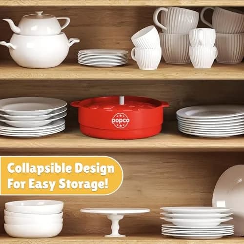 POPCO Red Microwave Popcorn Bowl - Collapsible Silicone Popper with Handles, 15 Cup Capacity | Healthy Snacks in Minutes thumbnail 7