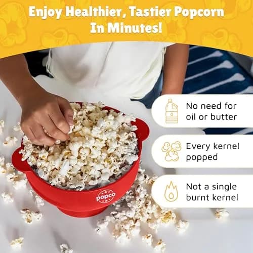 POPCO Red Microwave Popcorn Bowl - Collapsible Silicone Popper with Handles, 15 Cup Capacity | Healthy Snacks in Minutes thumbnail 2