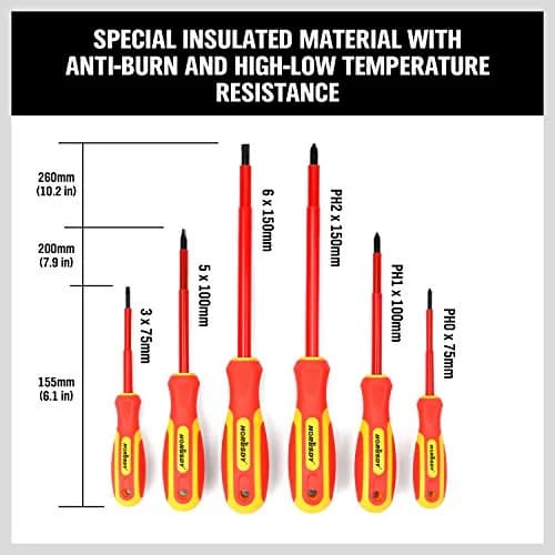 HORUSDY 6-Piece 1000V Insulated Precision Screwdriver Set with Magnetic Tips, CR-V Steel, Cushion Grip for Electrical Work thumbnail 5