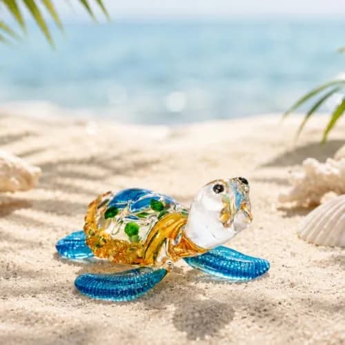 M Audomsak Hand Blown Art Glass Sea Turtle Figurine | Vibrant Coastal Decor, Unique Handmade Gift (2 in, 5.1 cm) thumbnail 7