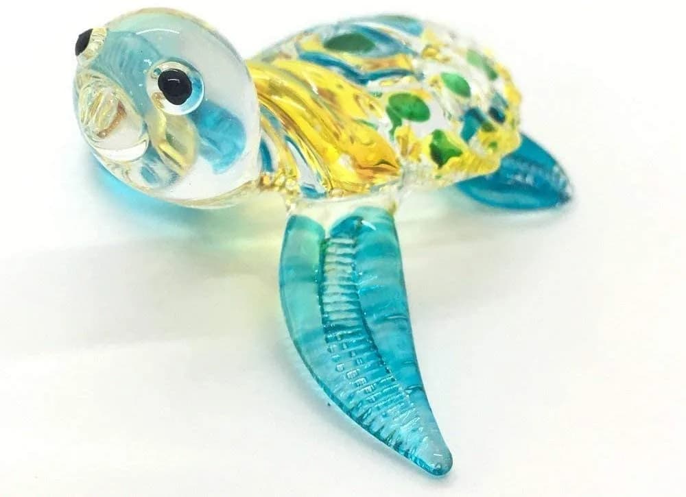 M Audomsak Hand Blown Art Glass Sea Turtle Figurine | Vibrant Coastal Decor, Unique Handmade Gift (2 in, 5.1 cm) - main product image