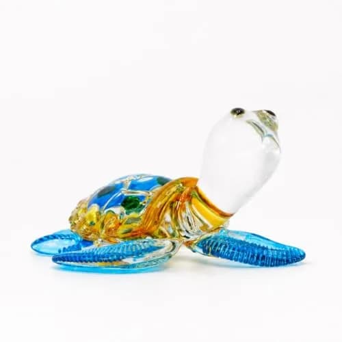 M Audomsak Hand Blown Art Glass Sea Turtle Figurine | Vibrant Coastal Decor, Unique Handmade Gift (2 in, 5.1 cm) thumbnail 2