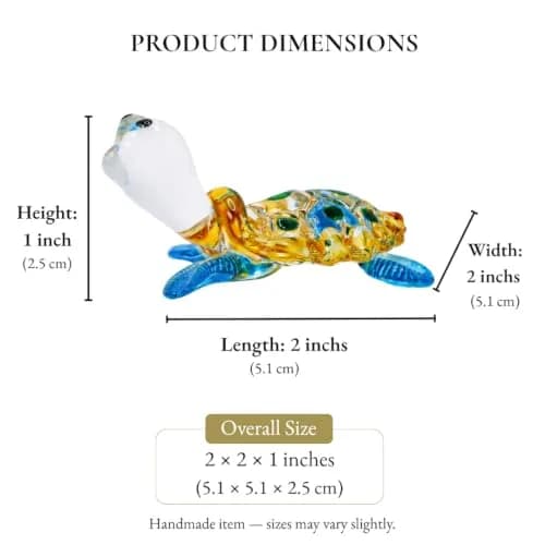 M Audomsak Hand Blown Art Glass Sea Turtle Figurine | Vibrant Coastal Decor, Unique Handmade Gift (2 in, 5.1 cm) thumbnail 3