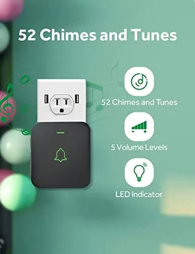 AVANTEK Wireless Doorbell CB-11 | 1000 ft Range, 1 Button + 1 Receiver, 52 Melodies, Waterproof thumbnail 2