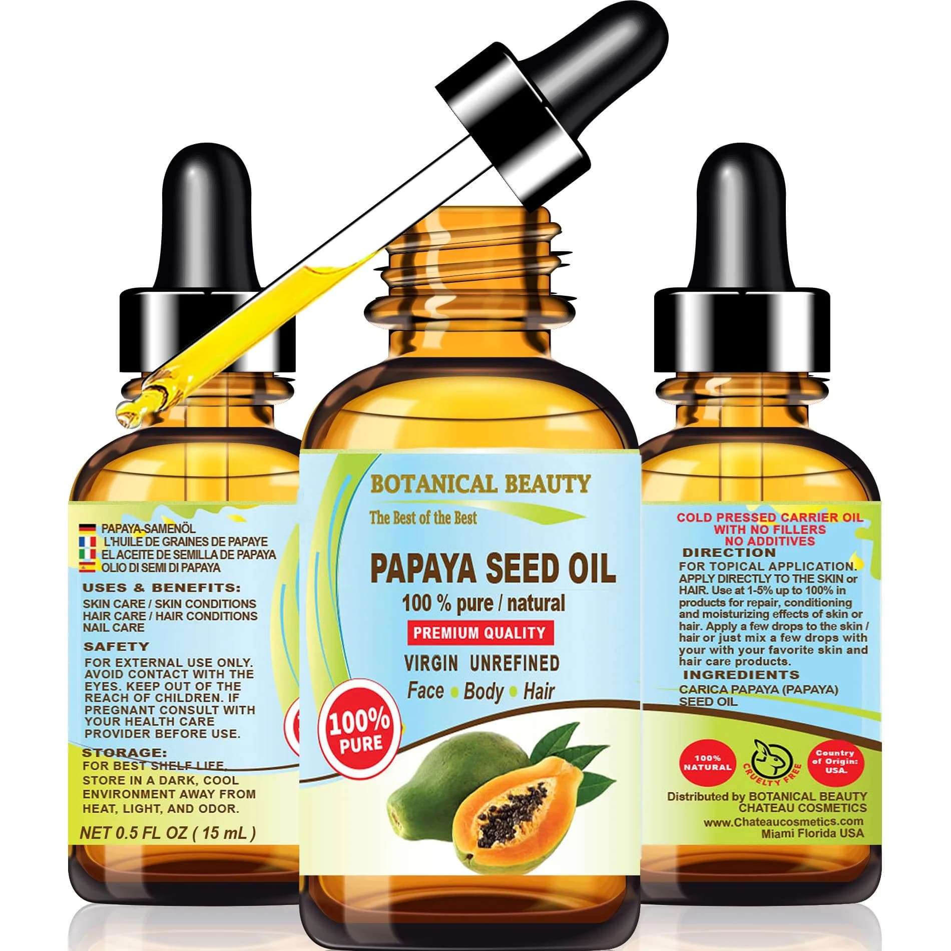 Botanical Beauty Papaya Seed Oil 15 ml | Natural Virgin Cold Pressed Face & Skin Oil for All Skin Types - main product image