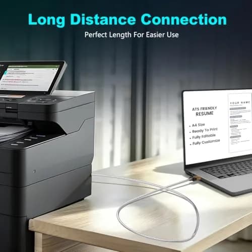 Jelly Tang USB 2.0 Printer Cable 2.43 m (8 ft) | High-Speed Data Transfer for Printers and Scanners thumbnail 5