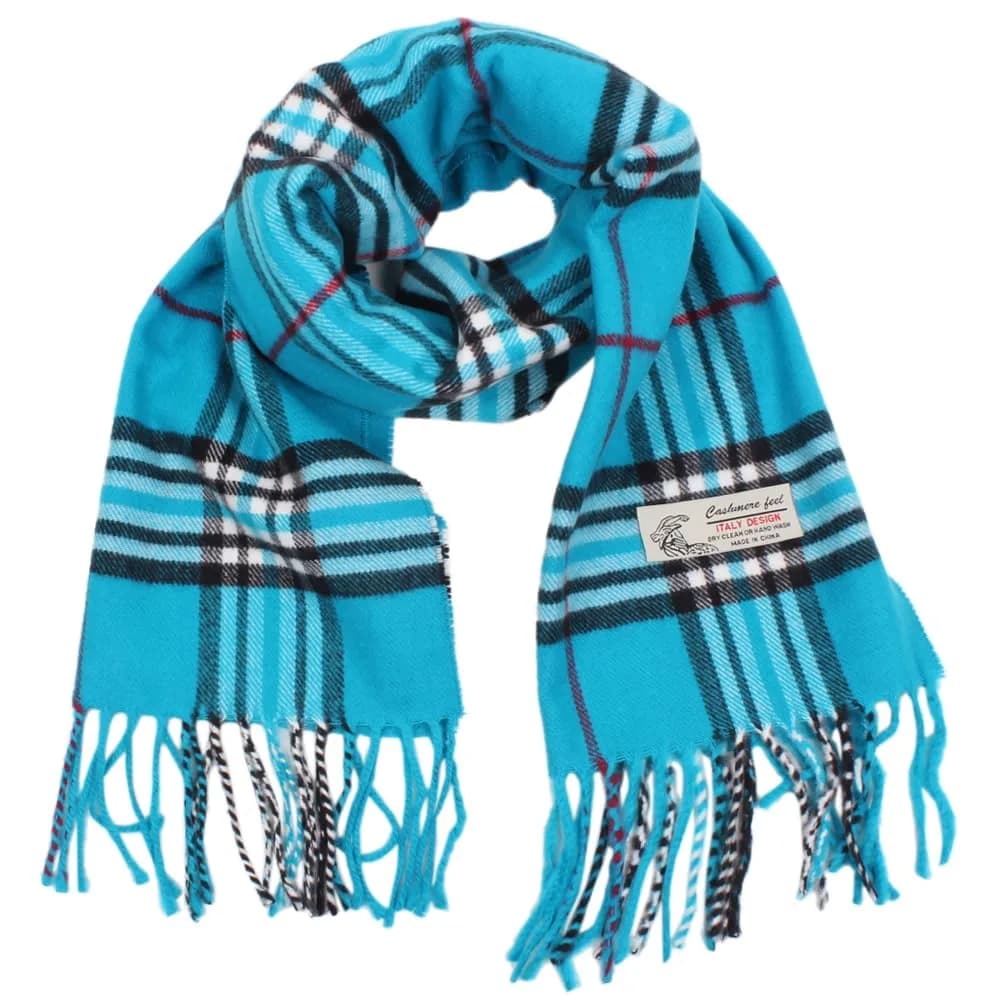 TZ Promise Plaid Cashmere Feel Scarf 183cm (72in) x 30.5cm (12in) | Soft Viscose Wrap for Men & Women — Sky Blue