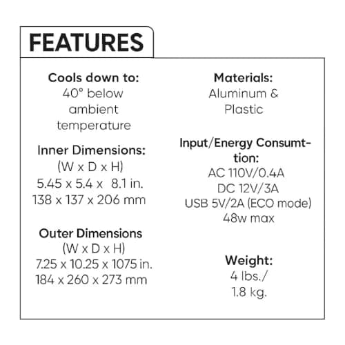 Cooluli Classic 4L Mini Fridge - Black | Portable Electric Cooler & Warmer for Skincare, Drinks, Medicine (4L/6 Can) thumbnail 4