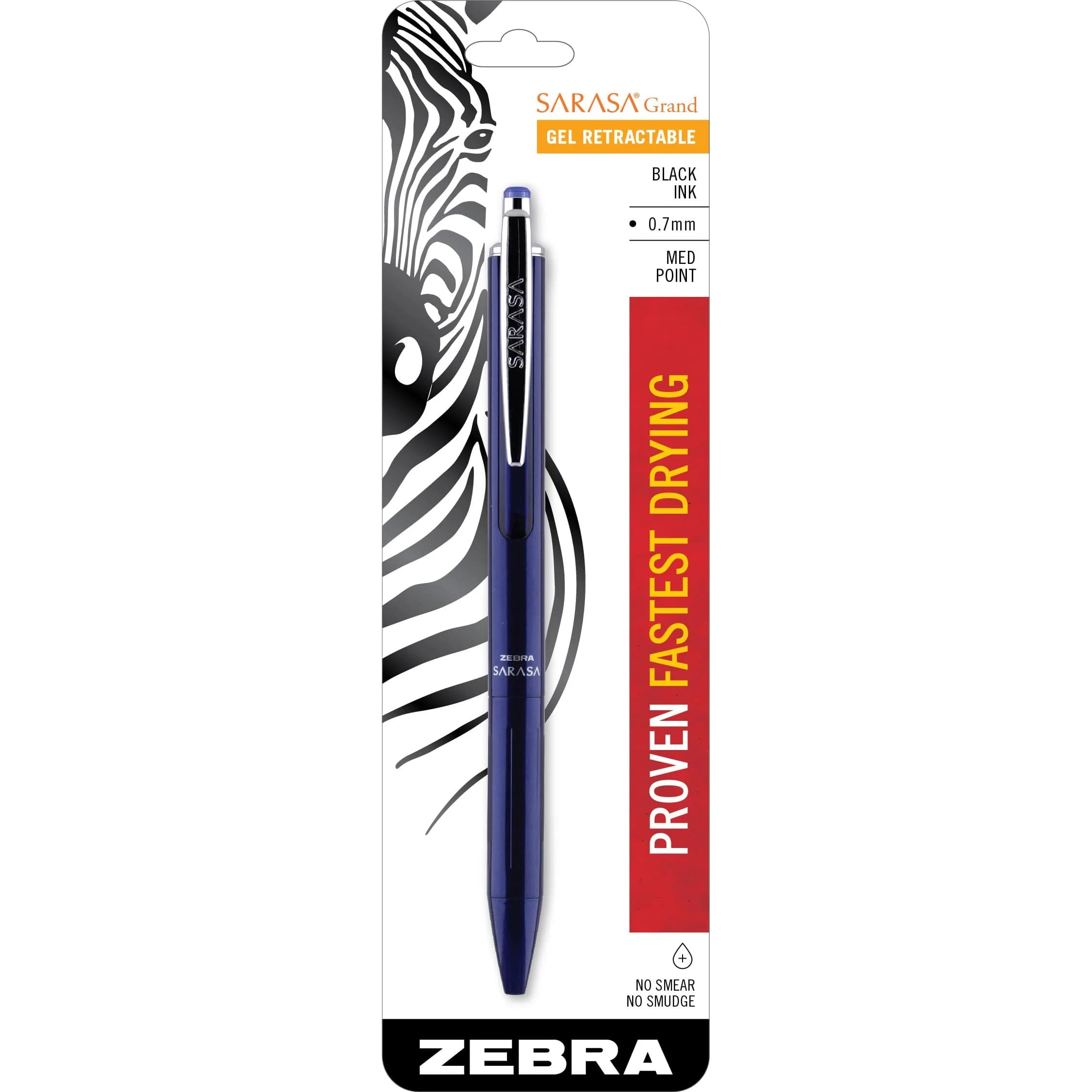 Zebra Pen SARASA Grand Gel Pen 0.7mm | Brass Body, Smear-Resistant Black Ink — Black Ink Navy Barrel