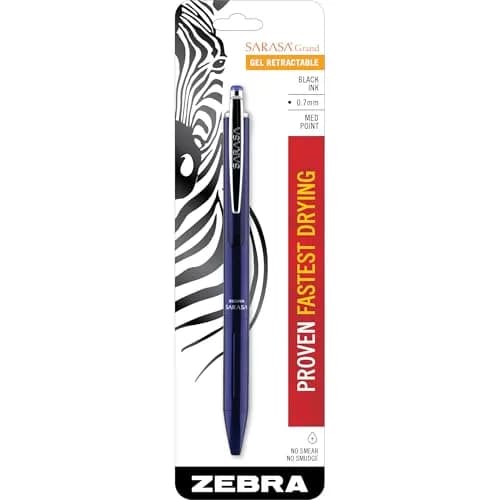 Zebra Pen SARASA Grand Retractable Gel Pen 0.7mm | Premium Brass, Smudge-Resistant, Refillable, Navy Finish thumbnail 1