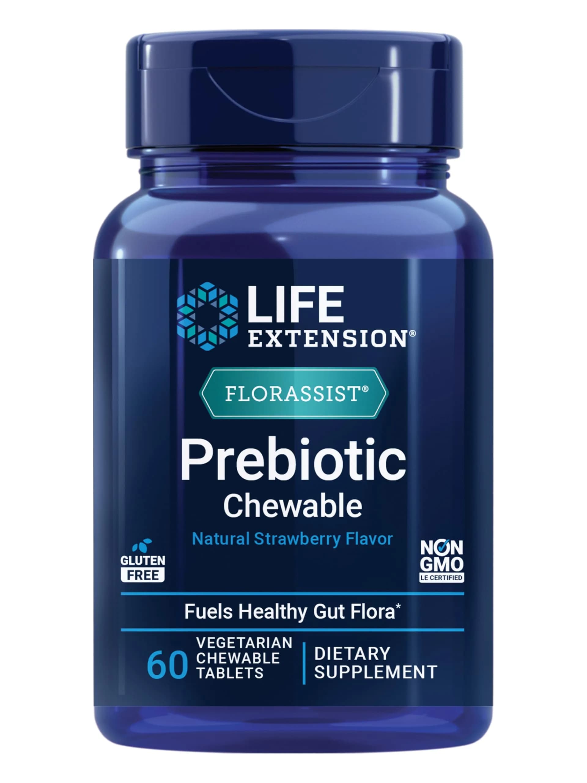 Life Extension FLORASSIST® Prebiotic Chewable Strawberry 60 Count | Supports Gut Flora & Digestive Health - main product image