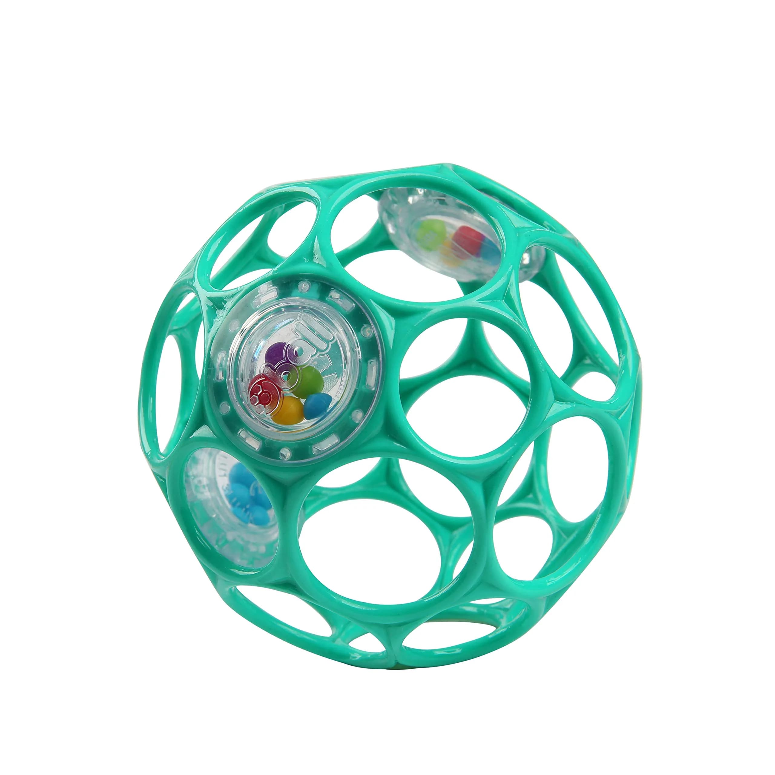 Bright Starts Oball Rattle Ball, Pink, 10cm (4 Inches) | BPA-Free Baby Toy for Fine Motor Skills — Teal