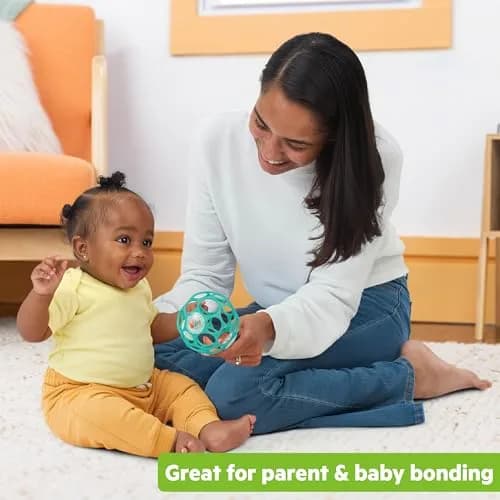 Bright Starts Oball Rattle BPA-Free Infant Toy in Teal, 10 cm (4 Inches) | Easy-Grasp for Newborns and Up thumbnail 6