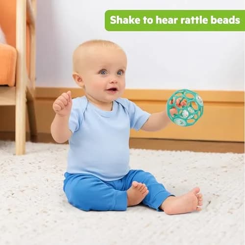 Bright Starts Oball Rattle BPA-Free Infant Toy in Teal, 10 cm (4 Inches) | Easy-Grasp for Newborns and Up thumbnail 3