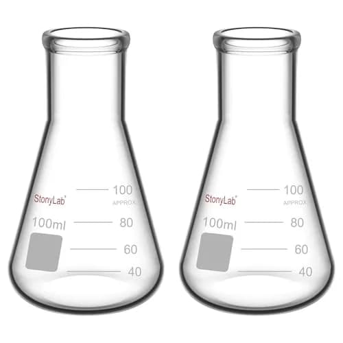 stonylab 100 ml Narrow Mouth Erlenmeyer Glass Flask | Heavy Duty Rim, Borosilicate thumbnail 1