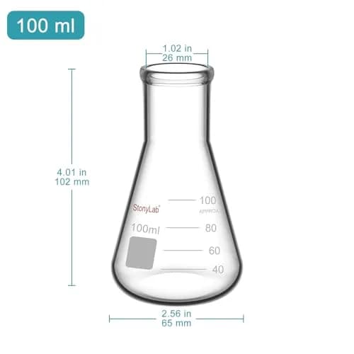 stonylab 100 ml Narrow Mouth Erlenmeyer Glass Flask | Heavy Duty Rim, Borosilicate thumbnail 2
