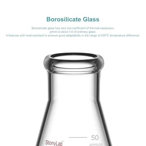 StonyLab 2-Pack Glass 50ml Heavy Wall Narrow Mouth Erlenmeyer Flasks | Borosilicate Labware for Precise Experiments thumbnail 3