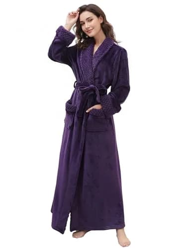Artfasion Women's Long Flannel Bathrobe Ultra Soft Plush Microfiber Fleece Robe, Purple, Large/X-Large thumbnail 1