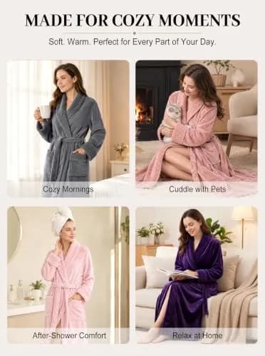 Artfasion Women's Long Flannel Bathrobe Ultra Soft Plush Microfiber Fleece Robe, Purple, Large/X-Large thumbnail 5