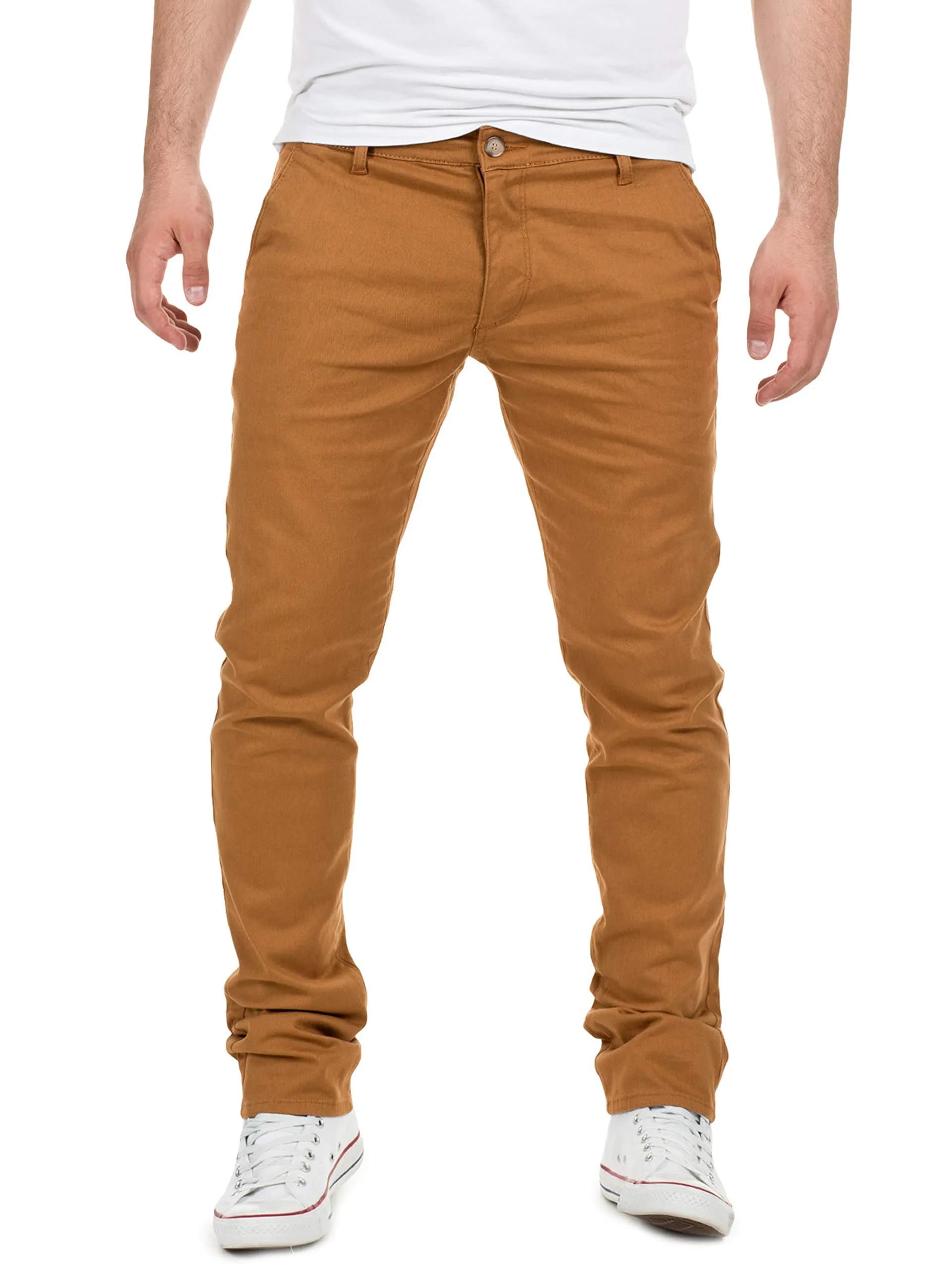 Yazubi Men's Chino Pants Dustin Caramel Slim Fit 36W 30L | Comfortable Cotton Stretch Casual Trousers