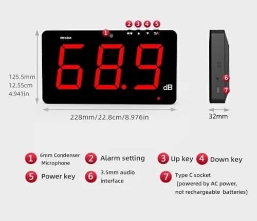 TestHelper SW-525A Sound Level Meter 30-130dB Large Screen Red LCD Wall Hanging thumbnail 2