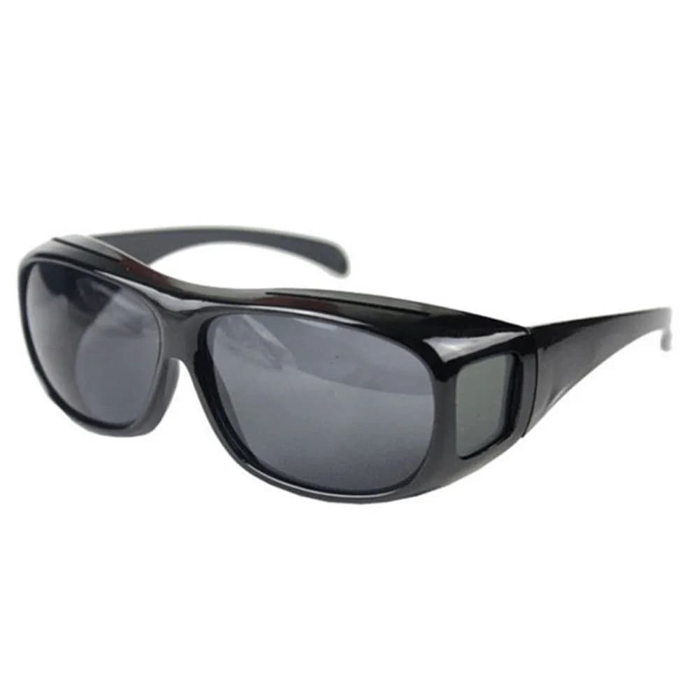 Boolavard Night Sight Night Driving Over Glasses UV Wind Protection | Polarized Yellow Lens, Over Prescription Fit, Lightweight (47mm x 42mm x 19mm) — Grey